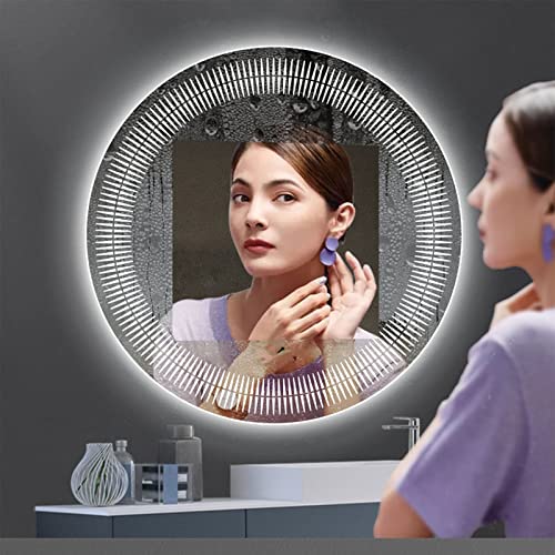 SkiPdr Bathroom round Led Dimmable Toilet Bathroom Mirror with Lamp, Household Makeup Wallmounted Defogging Mirror (60/70Cm), a Warm Light,