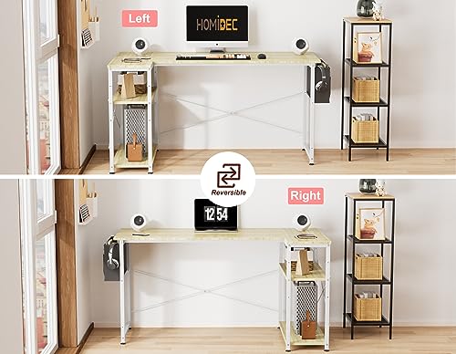 HOMIDEC L Shaped Desk 100CM Computer Desk Study Office Desk Gaming Desk Writing Table With Bookshelf Reversible Corner Desk For Home Office Studi