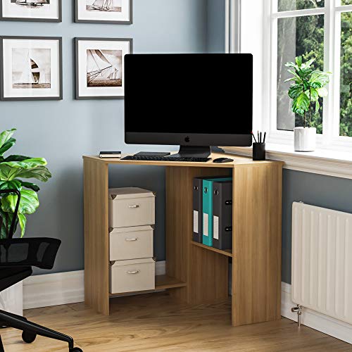 Vida Designs Hetton Corner Computer Desk with Shelves, Home Office PC/Laptop Table, Gaming Study Workstation, Furniture, Black