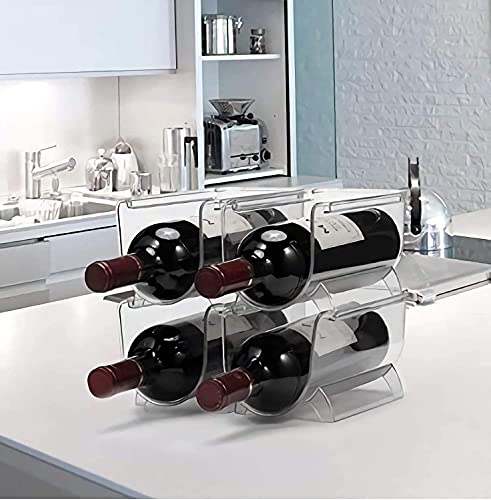 MSYU Plastic Free-Standing Water Bottle and Wine Rack Storage Organizer for Kitchen Countertops, Table Top, Pantry, Fridge - Stackable, Each Rack