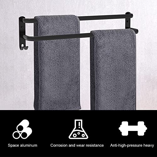 HONPHIER Towel Rails Wall Mounted 2 Tier Towel Rack With Hooks Space Aluminum Bathroom Towel Holder No Fading Towel Shelves For Bathroom Toilet K