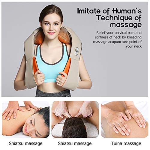 HUANGXING - Neck and Shoulder Massager, Shiatsu Roller Back Shoulder Neck Muscle Massager Body 16 Massage Ball Shawl Spine Belt 4D Infrared Knead