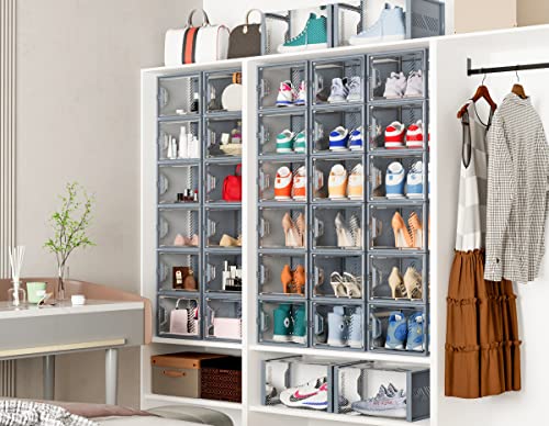 SIMPDIY Shoe Storage, 12 Pack Large Shoe Organizer for Closet, Shoe Boxes Clear Plastic Stackable Shoe Storage Boxes for Size 13