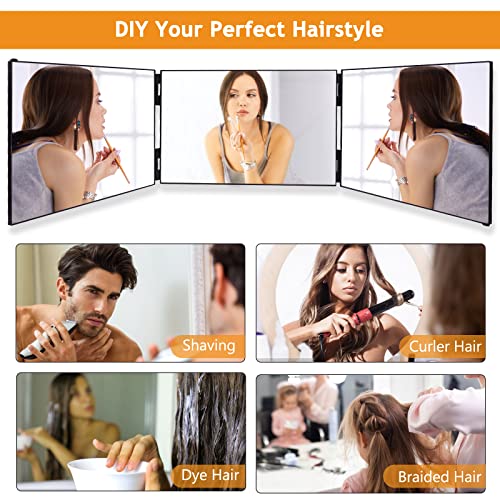 JIAABCHOMO 3 Way Mirror,360 Mirror Self Cut Hair with Height Telescoping Hooks,Portable Adjustable Vanity Mirrors for Self Styling Hair Cutting S