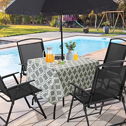 Garden Patio Outdoor Tablecloth Waterproof - Table Cloth with Parasol Hole/Umbrella Hole Zipper Wipe Clean Table Cover for Home Cafe Dining Backy