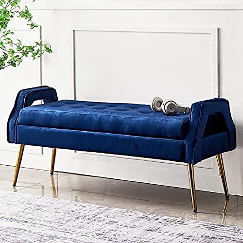 Luxurious Bedside Bench With Gold Legs, Bedroom Bench Velvet Seat, Comfortable And Versatile Entry Shoe Stool,White,100X46X55Cm(39X18X22Inch)