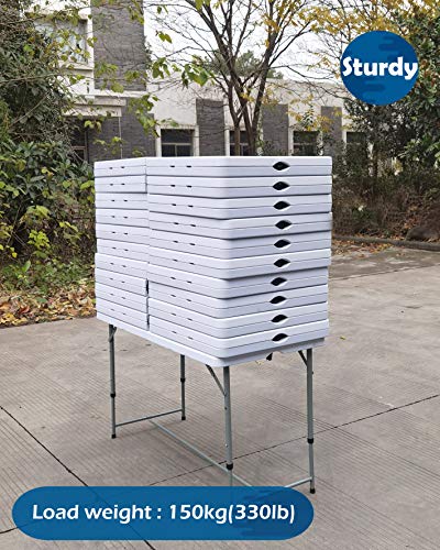 MQ Houseware 4ft Folding Table 3 Adjustable Heights Indoor & Outdoor for Camping Picnic Garden Kitchen Catering Party Market Event Buffet Dining