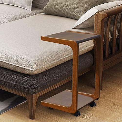 N/A Fashion Leisure Solid Wood Sofa Side Table with Wheels Bedside Table, Living Room Furniture Snack Table Bedroom Bedside Table