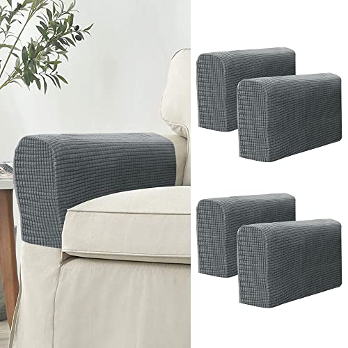 Kaket 2 PCS Sofa Armrest Covers, Chair Arm Protectors Stretch, Sofa Armchair Couch for Sofa, Armchair, Couches, Recliner (Light Grey)