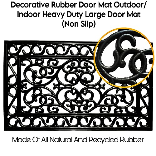 Rubber Door Mat Anti-Fatigue Floor Mat Decorative Wrought Iron Effect Drainage Heavy Duty Washable Non-Slip Patio Dirt Scrapper Outdoor Mat Suita