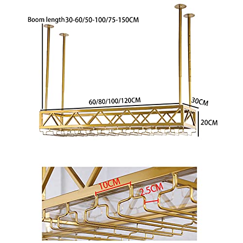 Hanging Wine Rack With Glass Rack and Shelf, Adjustable Metal Ceiling Wine Glass Rack, Kitchen, Restaurant and Bar Decoration, Length 60/80/100/1