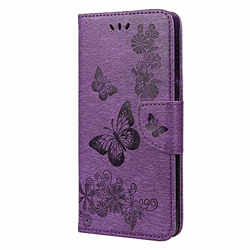 Reevermap Samsung S21 FE Case, Galaxy S21 FE 5G Case, Shockproof Flip Wallet Card Slots PU Leather Embossed Butterfly Stand Magnetic Cover for Sa