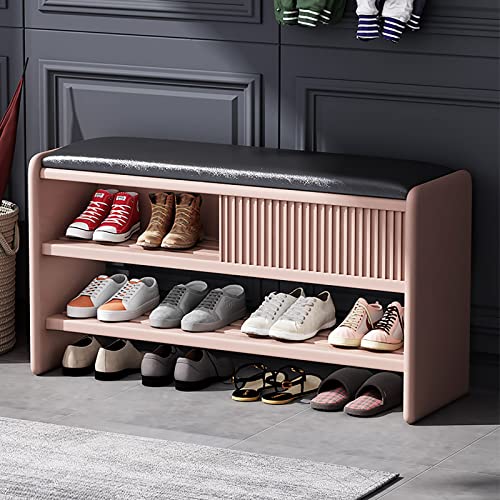 Modern Shoe Storage Bench,Wooden Entryway Bench with Leather Cushion,Upholstered Shoe Bench Shoe Cabinet Hallway Shoe Organizer Furniture-Brown-W