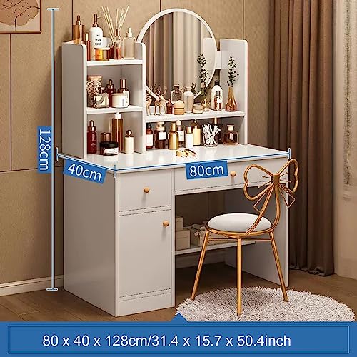 HAWEWE Vanity Desk With LED Lighted Mirror & Chair 31.4inch Vanity Table With Drawers 3 Lighting Brightness Adjustable Dressing Table For Bedroom