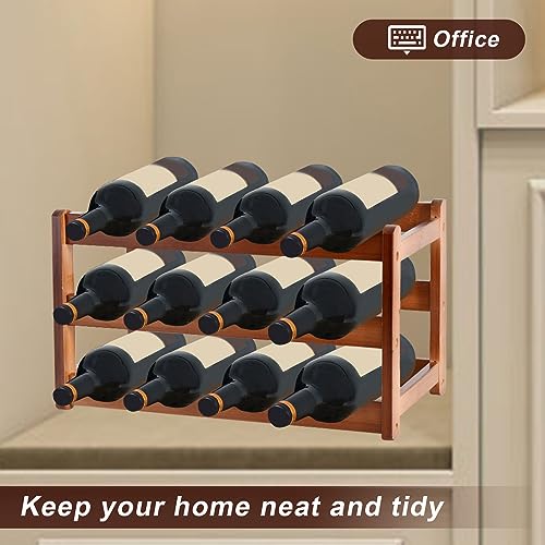 Tefola Bamboo Wood Horizontal Wine Rack for 12 Wine Bottles – 43 x 23.5 x 25 cm, Brown