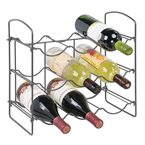 mDesign Wine Rack – Wine Bottle Rack with 3 Levels and 9 Slots – Kitchen Storage Rack for Wines, Spirits and Water Bottles – Graphite Grey