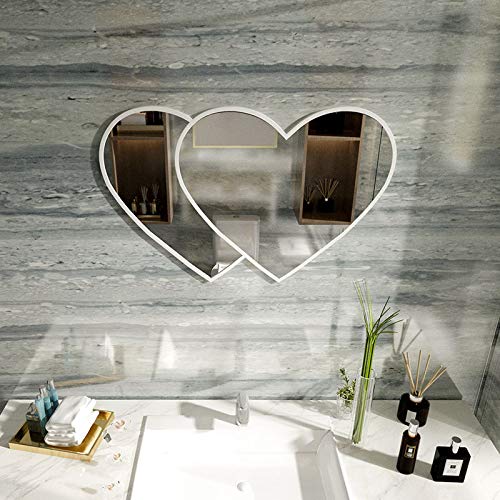SkiPdr Bathroom Mirror Heart-Shaped Metal Border, Iron Wall Mirror Vanity Mirror Decorative Mirror, Entrance Bedroom Living Room, Horizontal Susp