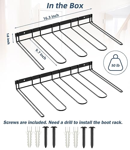 PrimZooty Boot Rack Wader Hanger Wall Mounted- (2PACK) Sturdy Metal Boot Organizer, Tall Shoe Holder for Closet, Entryway, Outdoor, Garage