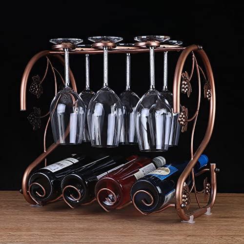 DISHENGZHEN Wine Rack 4 Bottles, Countertop Wine Bottles Holder Racks, Metal Copper Wine Glass Holder,Wine Storage Organizer Free Standing, Wine