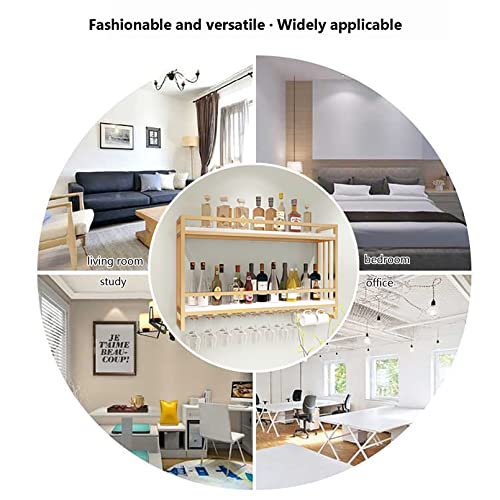 EYLINK Industrial Wall Mounted Wine Racks, Metal Hanging Wine Rack, Wine Bottle Stemware Glass Rack, Pipe Shelving Wood Shelves Floating Wine Gla