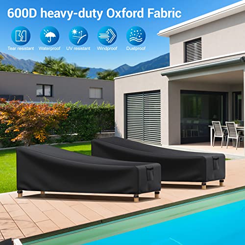 Mrrihand Garden Sunbed Covers Waterproof 200x75x40/70cm with Air Vent, Heavy Duty 600D Outdoor Sunbed Cover with PU Coating, 4 Buckles and Drawst