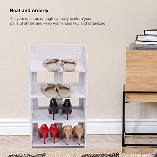 Carved Shoe Cabinet, 4 Tiers White Corner Shoe Cabinet Modern Multifunctional Hollow Carved Shoes Rack Wood Shoes Storage Rack Organising Shelf f