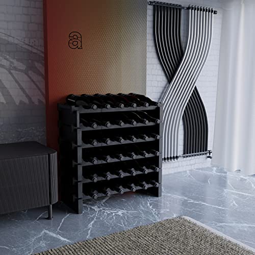 Beyond Your Thoughts Wine Rack Pine Wood 36 Bottle Capacity Stackable Storage Stand Display Shelves, Wobble-Free, Thicker Wood, Black (36 Bottle