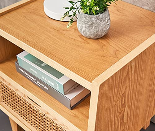 JJZXD Solid Wood Log Color Bedside Table Simple Rattan Nordic Small Cabinet Storage Cabinet 40 * 50cm Wide Bedroom Dresser