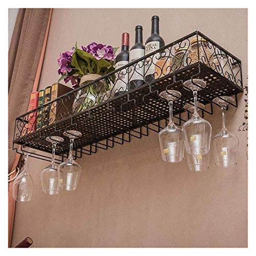 SUCHETA Hanging Wine Rack with Glass Holder and Shelf, Wine lovers Bar furniture& Wine Rack Wall Shelf Metal Iron Ceiling Rack Storage Wine Racks
