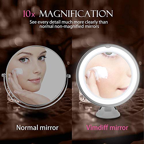 LINPOZONE Version 10X Magnifying Makeup Vanity Mirror with Lights, LED Lighted Portable Hand Cosmetic Magnification Light up Mirrors for Home Tab