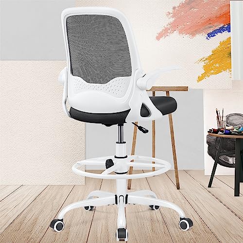 KERDOM Ergonomic Office Chair, Desk chair with Flip-up Armrests and Lumbar Support, Height Adjustable Computer Swivel Chair with Footrest Ring Su