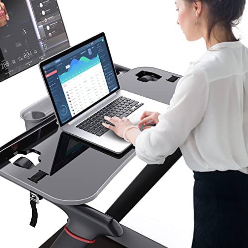 Treadmill Desk Attachment Compatible with Peloton Tread Laptop Holder Ergonomic Platform Tray with Tablet Holder Cooling Holes Laptop Stand for T