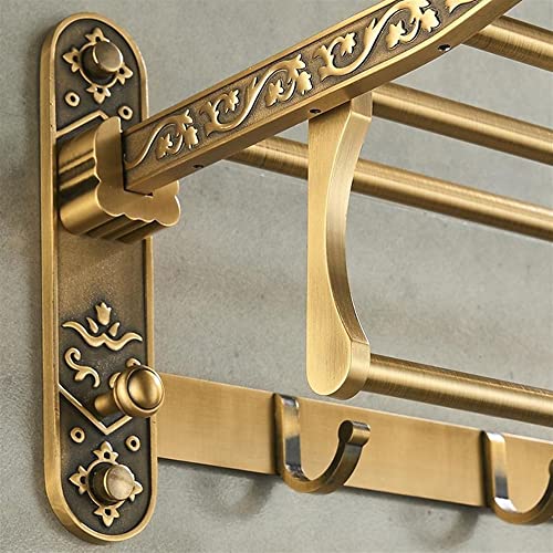 HIGOH Towel Racks,Bathroom Towel Rack Wall Mounted Towel Holder,Aluminum Foldable Antique Brass Bath Towel Rack,Active Bathroom Towel Holder,Doub