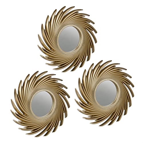 Relaxdays Set of 3 Mirrors, Round Suns, Lounge & Hallway, Decorative, Ø 25 cm, Wall Mounted, Plastic Frame, Gold, Glass