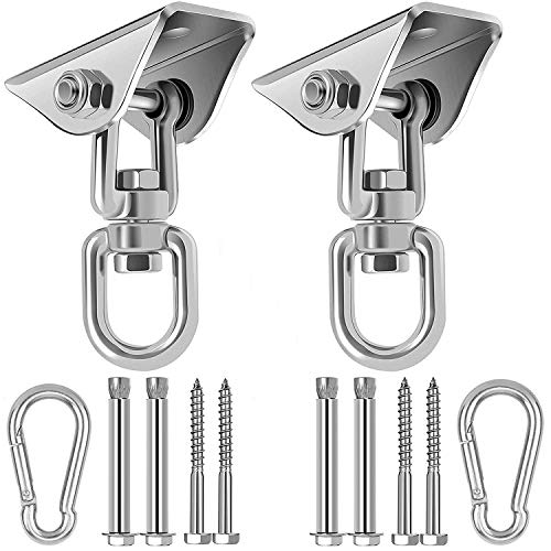 HOUSON 2PCS Heavy Duty Swing Hangers 360°Rotate Hooks for Hanging 304 Stainless Steel Swivel Hammock Hooks Swing Hook for Ceiling Wooden Porch, G