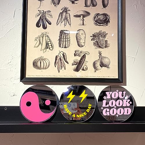 Mirrors for Wall - Preppy Acrylic Round Mirror Pink Aesthetic Wall Decor Art for Teen Girls Hanging Bedroom Bathroom Livingroom Set of 3Pcs