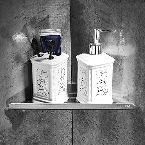 FVRTFT Shower Shelf Stainless Steel Shower Shelves Corner Bathroom Shelving Self Adhesive Wall Mounted No Drilling for bathroom toilet-silver_1 t