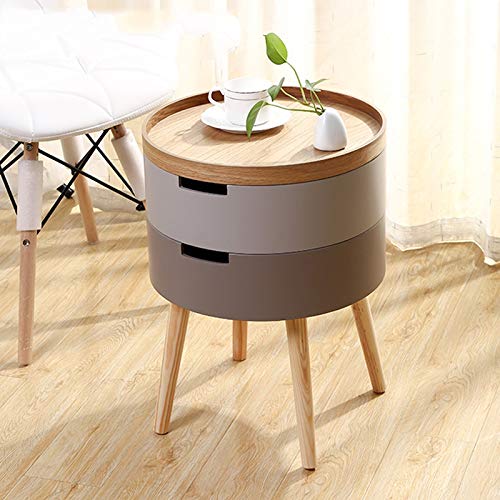 JYDQM Bedroom Small Simple Bedside Table Round Bedside Table, Side Table Double Drawer Bedside Table