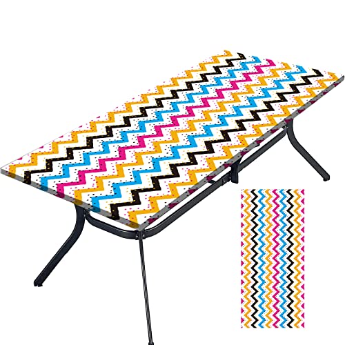 Tablecloth for Folding Table, boho Picnic Table Cover, Waterproof Fitted Table Covers for 6 Foot Tables, Elastic Rim Plastic Table Cover for Picn