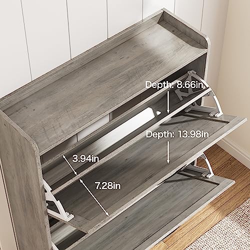 Maupvit Shoe Cabinet with 2 Flip Drawers, Freestanding Shoe Cabinet Organizer with Metal Legs, Shoes Storage Cabinet for Entryway, Narrow Shoe Ra