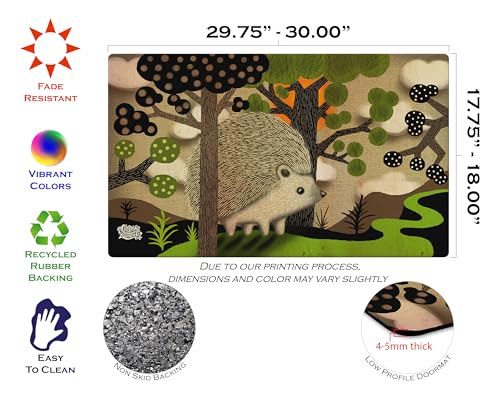 Toland Home Garden Happy Hedgehog 18 x 30 Inch Decorative Cute Floor Mat Animal Forest Doormat