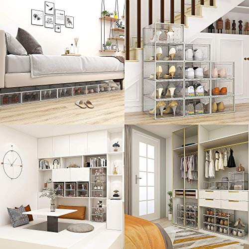 SEE SRPING XX-Large 12 Pack Shoe Storage Box, Clear Plastic Stackable Shoe Organizer for Closet, Shoe Rack Sneaker Containers Bins Holders Fit up