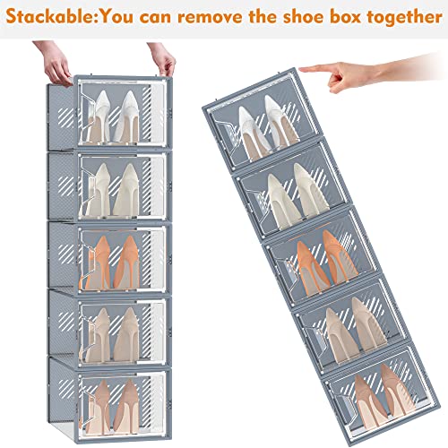 SIMPDIY Shoe Storage, 12 Pack Large Shoe Organizer for Closet, Shoe Boxes Clear Plastic Stackable Shoe Storage Boxes for Size 13
