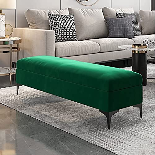 storage bench, velvet upholstered footbed bench, premium locker bedroom bench with storage, hallway shoe bench,Khaki,60x40x43cm(24x16x17inch)