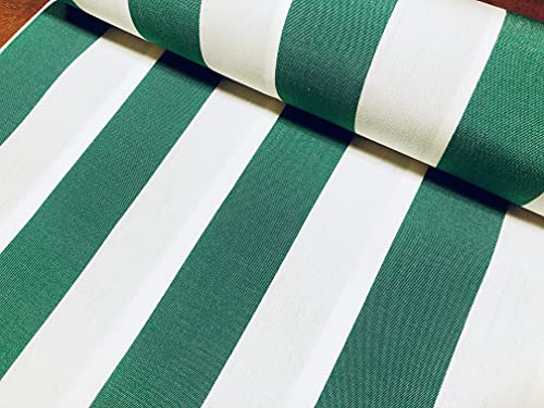 Emerald Green & White Striped DRALON Outdoor Fabric Acrylic Teflon Waterproof Upholstery Material for Cushion Gazebo Beach - 160cm Wide (Sold by