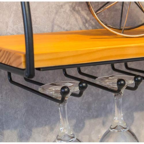 Wall Storage Organizer Shelf Wine Rack, Wine Bottle Wall Hanging Wine Bottle Holder Metal and Wood Wine Glass Goblet Rack Cup Holder for Bar Rest