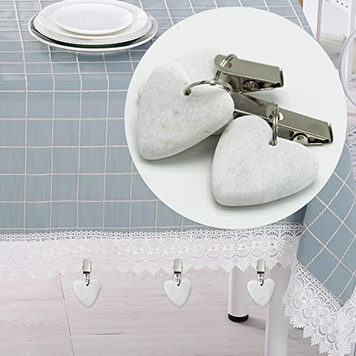 Tablecloth Weights, 10 Pieces Tablecloth Clips Table Clips with Clips for Indoor Outdoor Home Kitchen Wedding Party Picnic, White, Marble (Heart