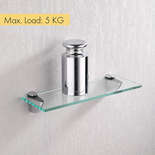 KES Glass Shelf 35CM Bathroom Shelf Wall Mounted 8MM Extra Thick Shower Tempered Glass Rectangular Polished Chrome Bracket, BGS3200S35