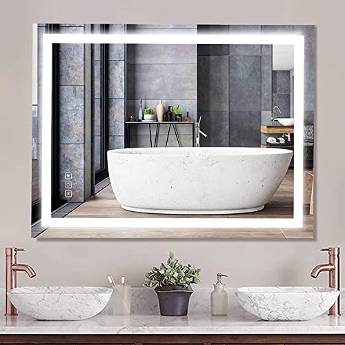 furduzz IL-02-60 Illuminated Backlit LED Bathroom Mirror, 600x450mm Wall Mounted Multifunction Bathroom Vanity Mirror with Touch Button 3 Colour