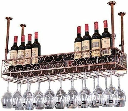 SUCHETA Hanging Wine Rack with Glass Holder and Shelf, Wine Lovers Bar Furniture& Metal Wine Racks Wall Shelf For Bar/Wine Bottle Holder Wall Han